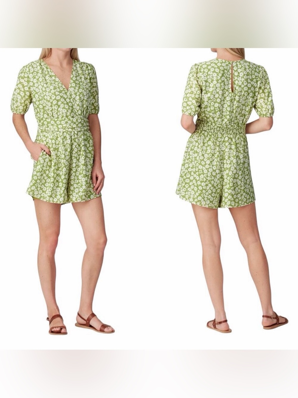 Heartloom Light Green Floral Wrap Romper